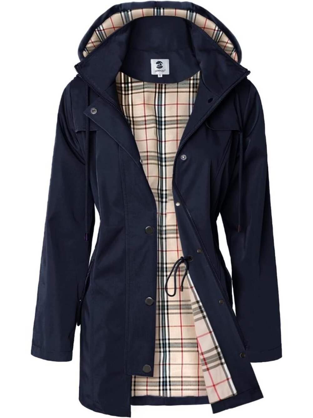 Women's Navy Blue Long Hooded Rain Jacket Outdoor Raincoat Windbreaker Rain Coat